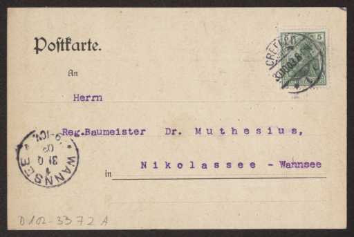 Letter to Hermann Muthesius (postcard)